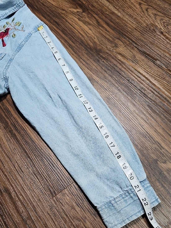 Vintage Light Wash Denim Button-Down Shirt with Cardinal Embroidery, Size Large - Picture 10 of 13